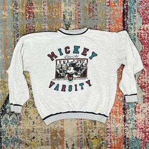 Mickey Mouse Varsity Vintage Cartoon Crewneck 1990s Pullover Sweatshirt